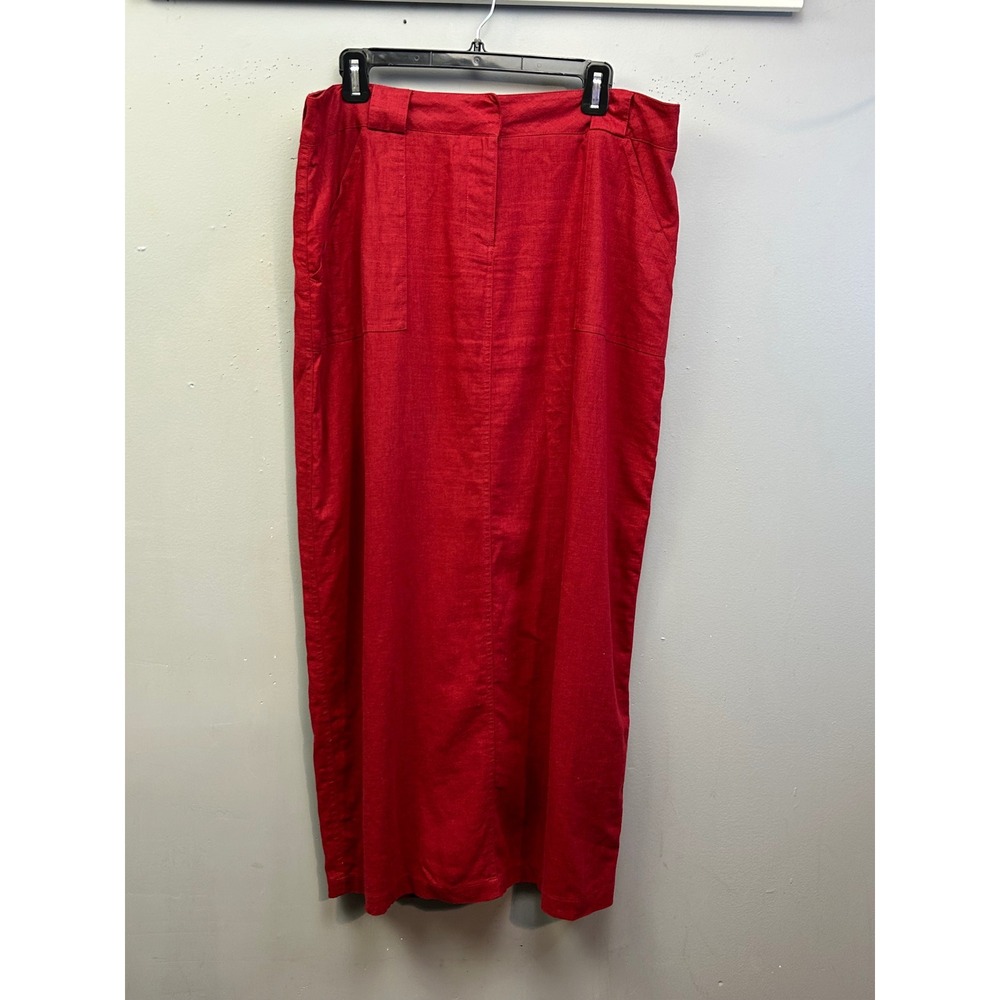Giorgio Fiorini Skirt Womens 14 Red Linen Blend Maxi Straight Utility Pockets